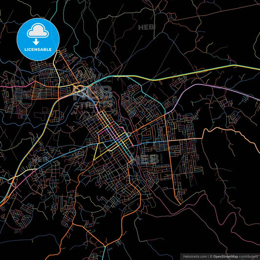 San Cristóbal, San Cristóbal, Dominican Republic, colorful city map on black background