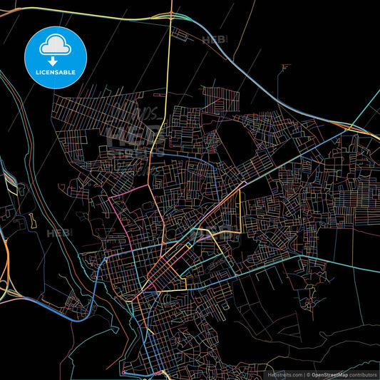 San Pedro de Macorís, San Pedro de Macorís, Dominican Republic, colorful city map on black background