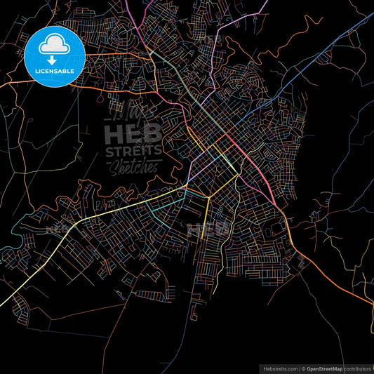 San Francisco de Macorís, Duarte, Dominican Republic, colorful city map on black background