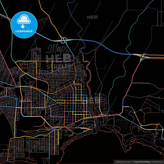 La Romana, La Romana, Dominican Republic, colorful city map on black background