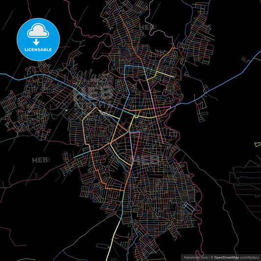 Higüey, La Altagracia, Dominican Republic, colorful city map on black background