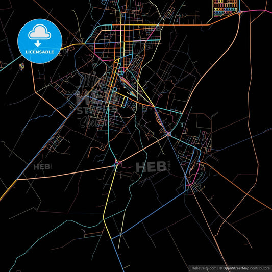 Morón, Ciego de Ávila, Cuba, colorful city map on black background
