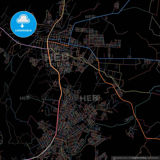 Choloma, Cortés, Honduras, colorful city map on black background