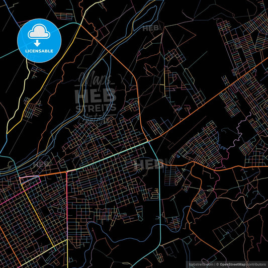 Choluteca, Choluteca, Honduras, colorful city map on black background