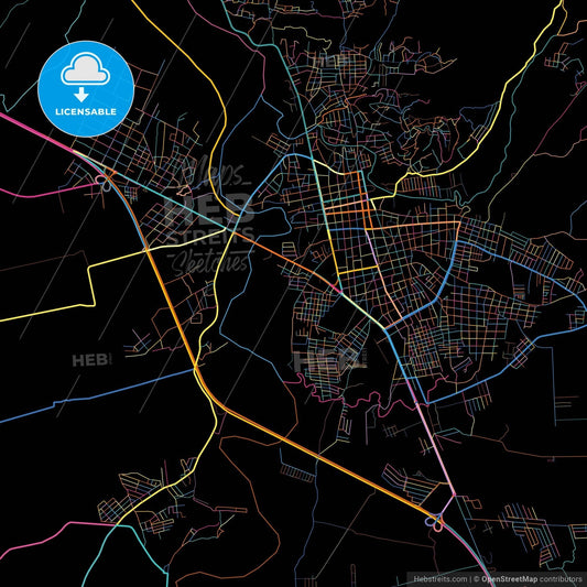 Comayagua, Comayagua, Honduras, colorful city map on black background