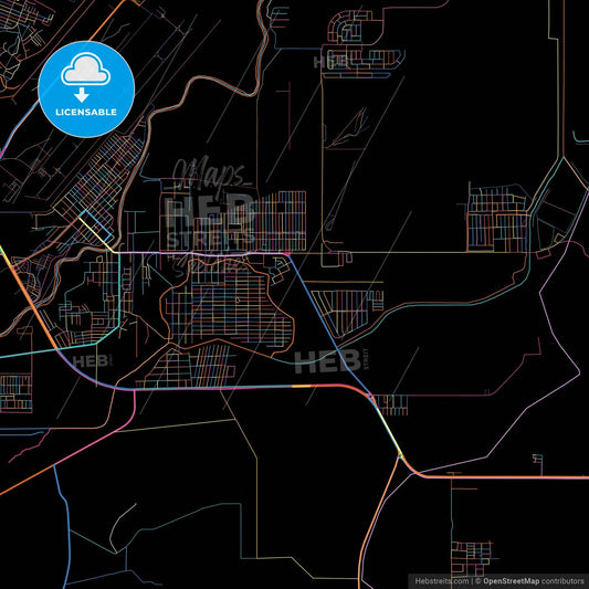 La Lima, Cortés, Honduras, colorful city map on black background