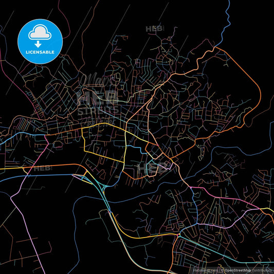 May Pen, Manchester, Jamaica, colorful city map on black background