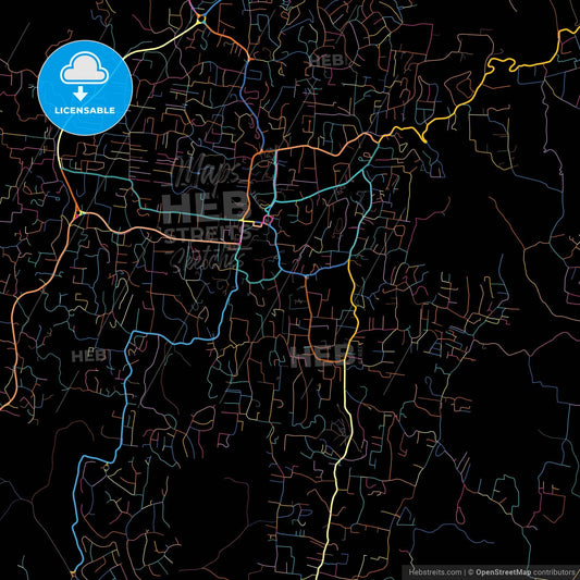 Mandeville, Saint James, Jamaica, colorful city map on black background