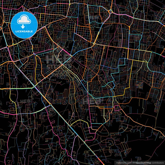 Managua, Managua, Nicaragua, colorful city map on black background