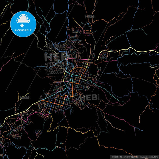 Matagalpa, Matagalpa, Nicaragua, colorful city map on black background