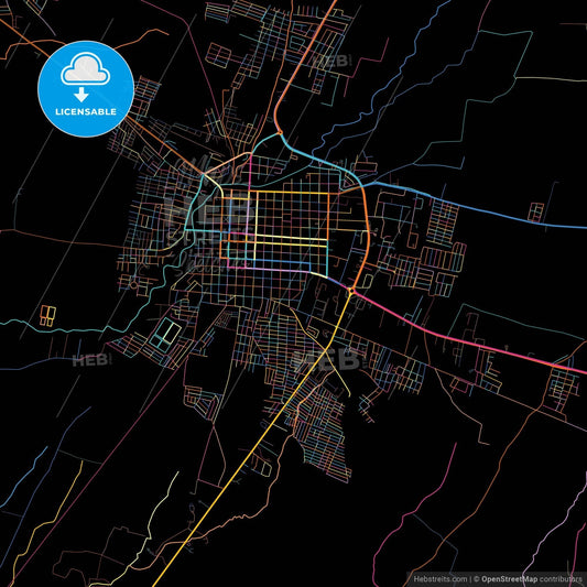 Chinandega, Chinandega, Nicaragua, colorful city map on black background