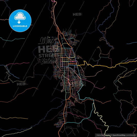 Jinotega, Jinotega, Nicaragua, colorful city map on black background