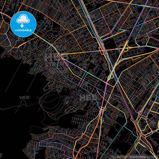 Ecatepec, México, Mexico, colorful city map on black background