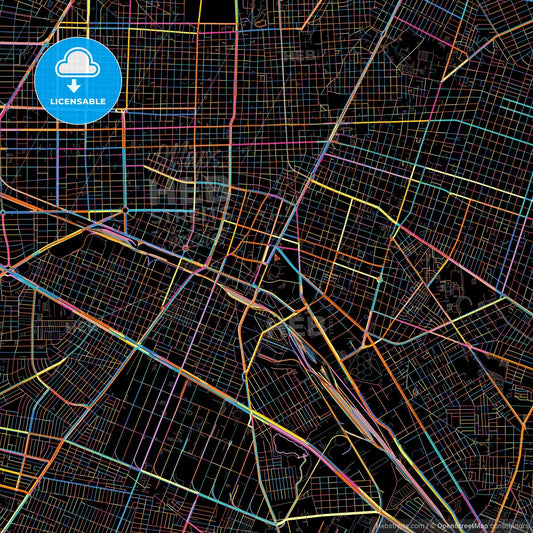 Guadalajara, Jalisco, Mexico, colorful city map on black background