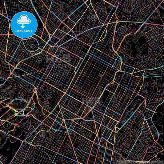 Puebla, Puebla, Mexico, colorful city map on black background