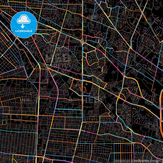 Juárez, Chihuahua, Mexico, colorful city map on black background