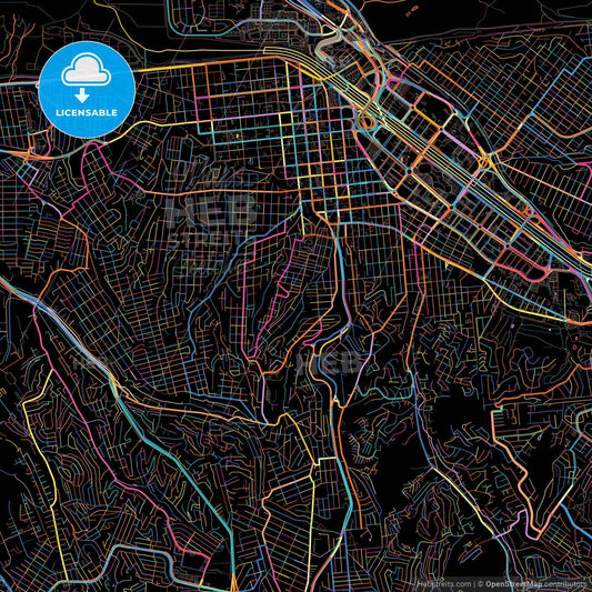 Tijuana, Baja California, Mexico, colorful city map on black background
