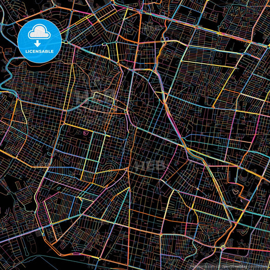 León, Guanajuato, Mexico, colorful city map on black background