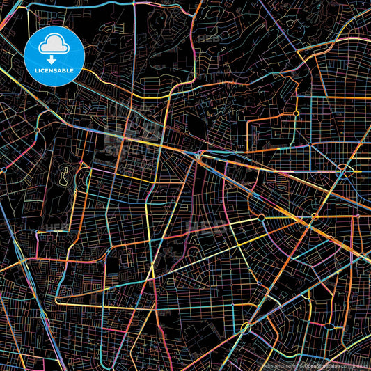Zapopan, Jalisco, Mexico, colorful city map on black background