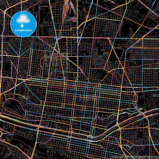 Monterrey, Nuevo León, Mexico, colorful city map on black background