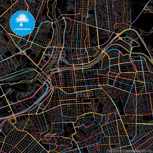 Culiacán, Sinaloa, Mexico, colorful city map on black background