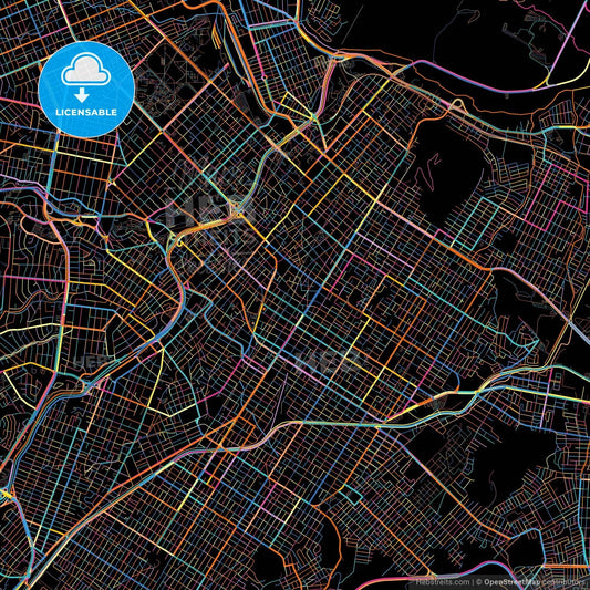 Chihuahua, Chihuahua, Mexico, colorful city map on black background