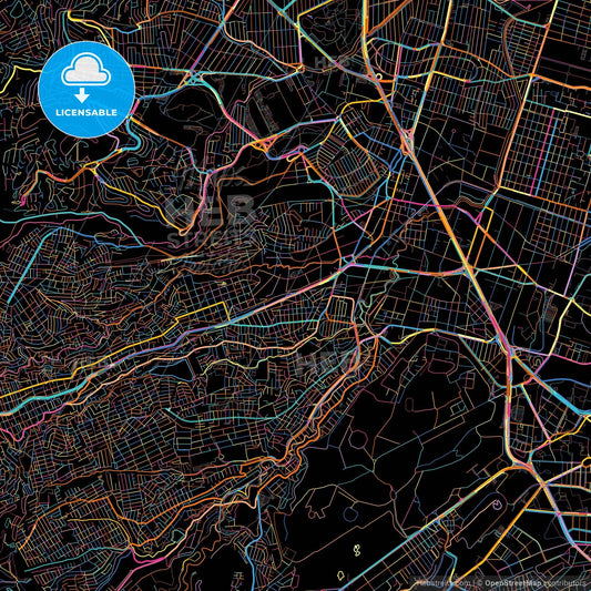 Naucalpan, México, Mexico, colorful city map on black background