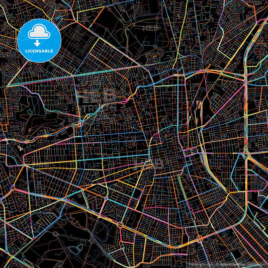 San Luis Potosí, San Luis Potosí, Mexico, colorful city map on black background