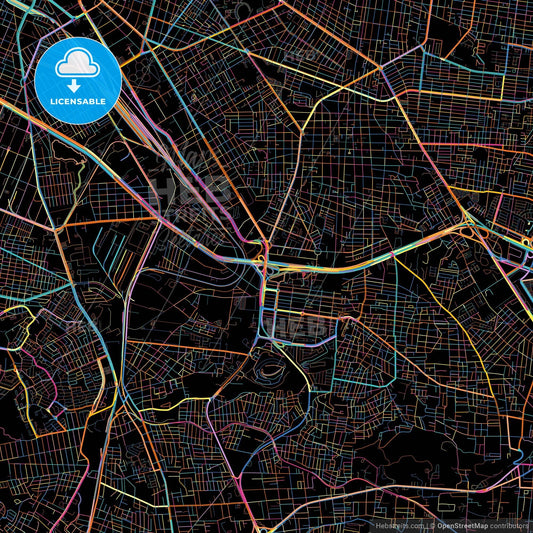 Tlaquepaque, Jalisco, Mexico, colorful city map on black background