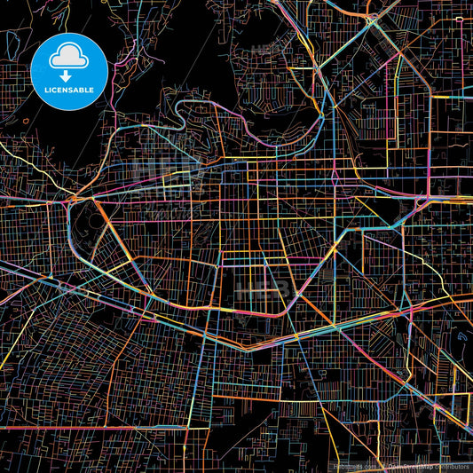Toluca, México, Mexico, colorful city map on black background