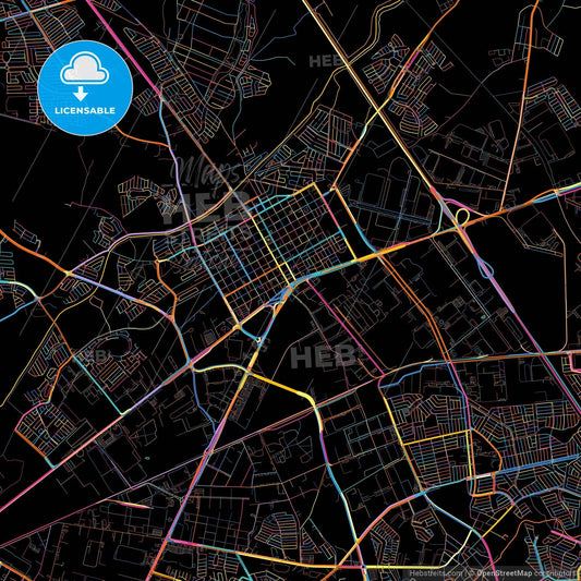 Ciudad Apodaca, Nuevo León, Mexico, colorful city map on black background