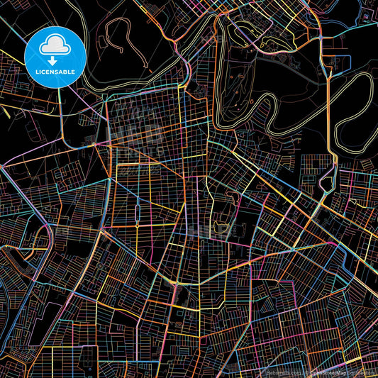 Matamoros, Tamaulipas, Mexico, colorful city map on black background
