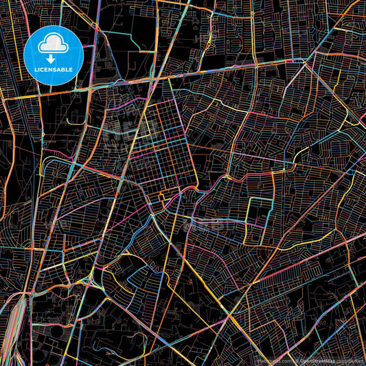 San Nicolás de los Garza, Nuevo León, Mexico, colorful city map on black background