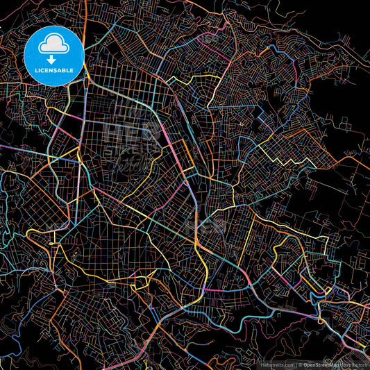 Xalapa, Veracruz, Mexico, colorful city map on black background