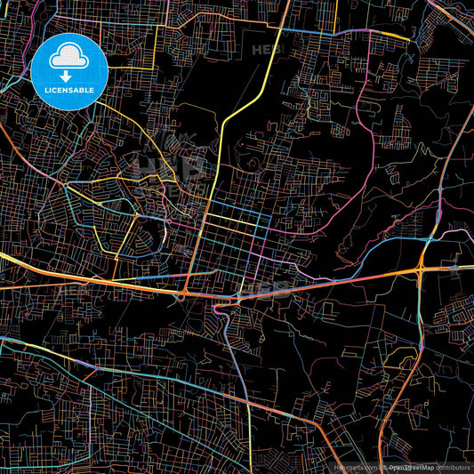 Tonalá, Jalisco, Mexico, colorful city map on black background