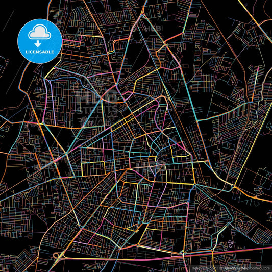 Irapuato, Guanajuato, Mexico, colorful city map on black background