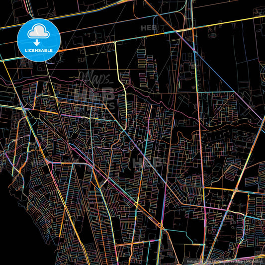 General Escobedo, Nuevo León, Mexico, colorful city map on black background