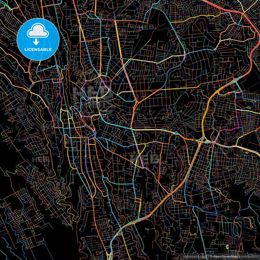 Cuernavaca, Morelos, Mexico, colorful city map on black background