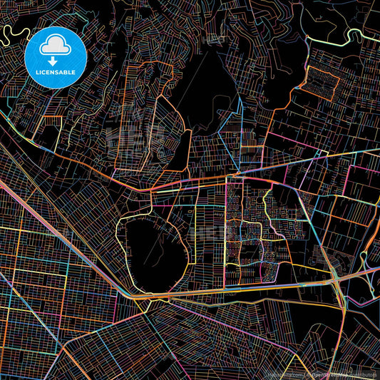 Ixtapaluca, México, Mexico, colorful city map on black background