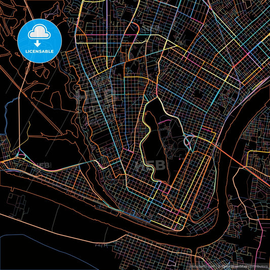 Tampico, Tamaulipas, Mexico, colorful city map on black background