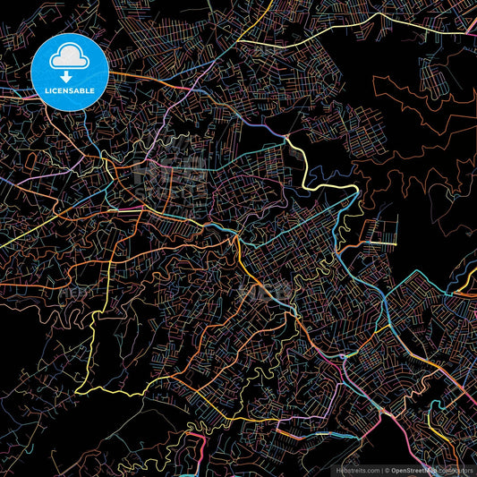 Ciudad Nicolás Romero, México, Mexico, colorful city map on black background