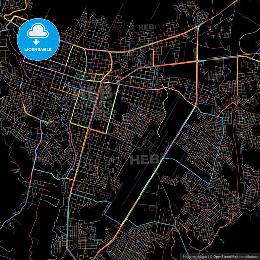 Uruapan, Michoacán, Mexico, colorful city map on black background