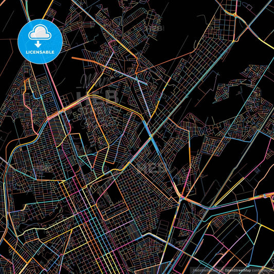 Gómez Palacio, Durango, Mexico, colorful city map on black background