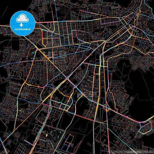 Pachuca, Hidalgo, Mexico, colorful city map on black background