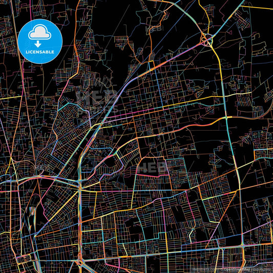 Soledad de Graciano Sánchez, San Luis Potosí, Mexico, colorful city map on black background