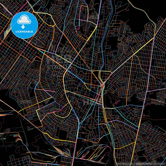 Monclova, Coahuila, Mexico, colorful city map on black background