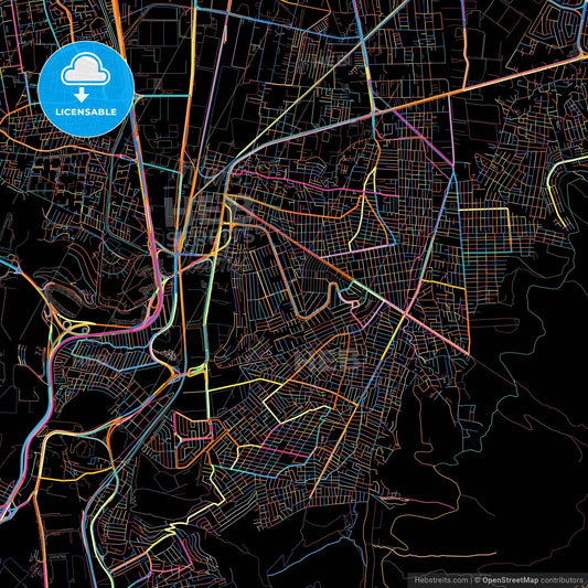 Buenavista, México, Mexico, colorful city map on black background
