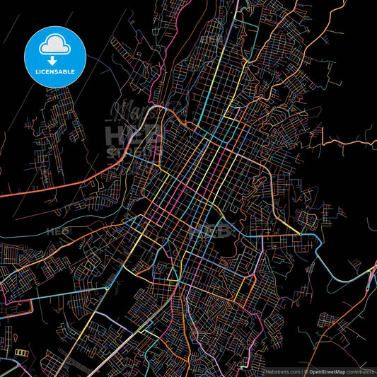 Tapachula, Chiapas, Mexico, colorful city map on black background