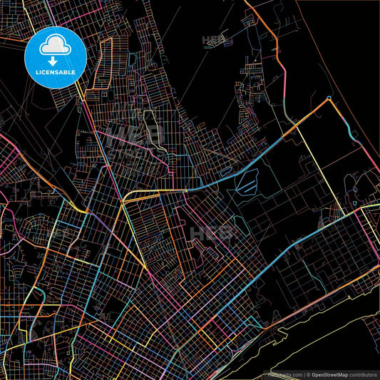 Ciudad Madero, Tamaulipas, Mexico, colorful city map on black background