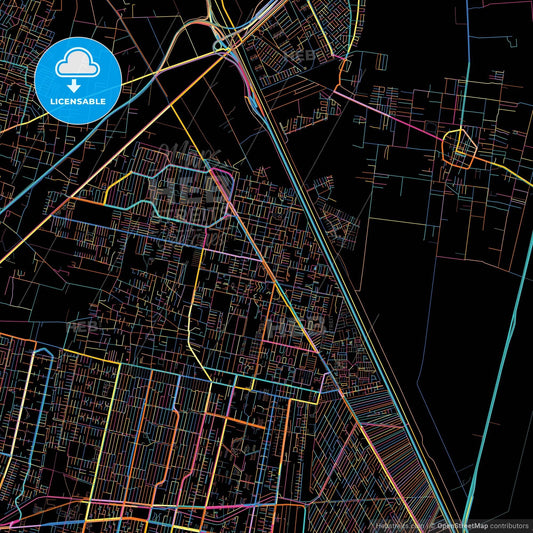 San Pablo de las Salinas, México, Mexico, colorful city map on black background